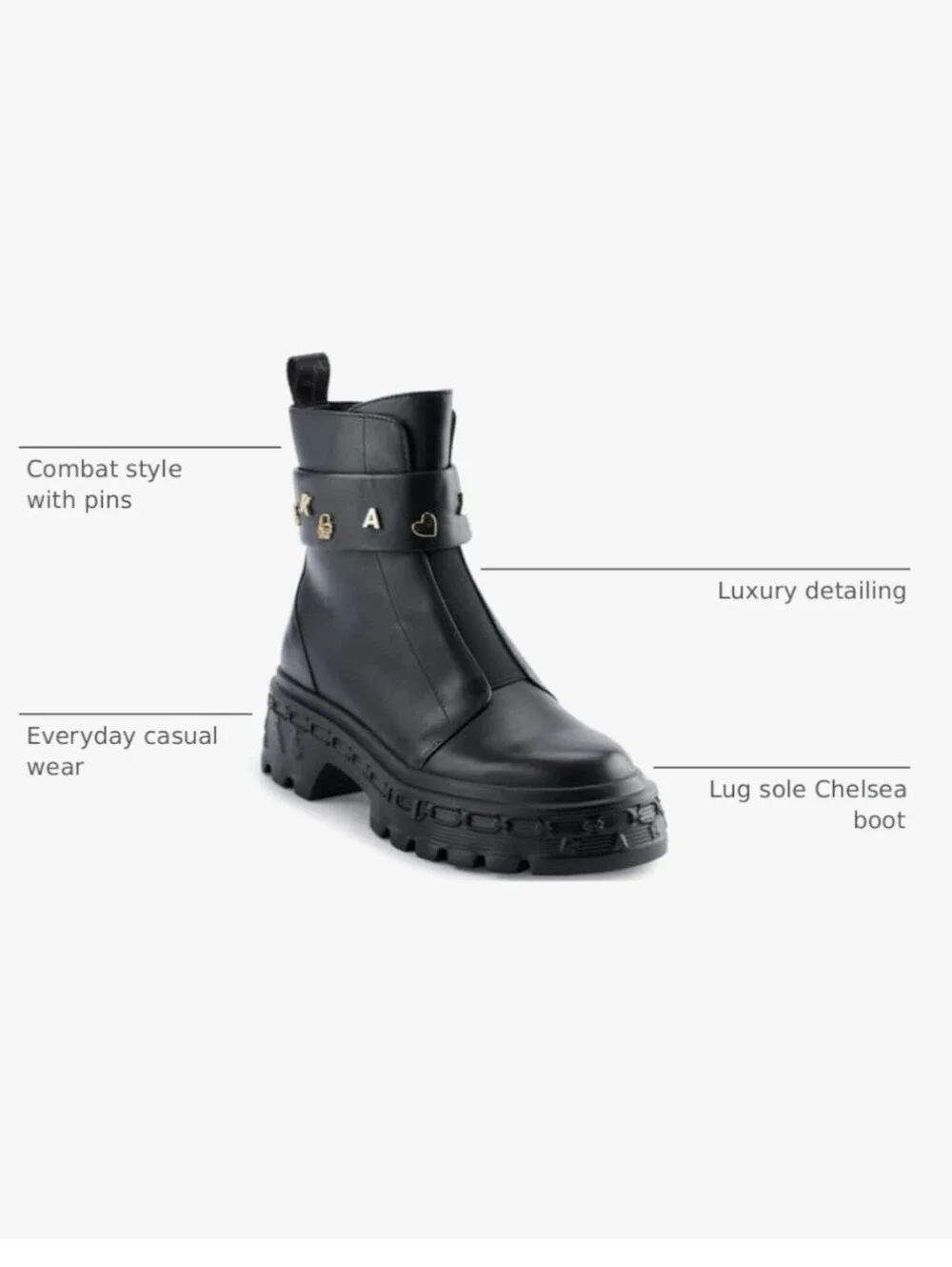 NWOT KARL LAGERFELD Women's Latisha Lug Sole Chelsea Boot With Pins,size 7 NWOB